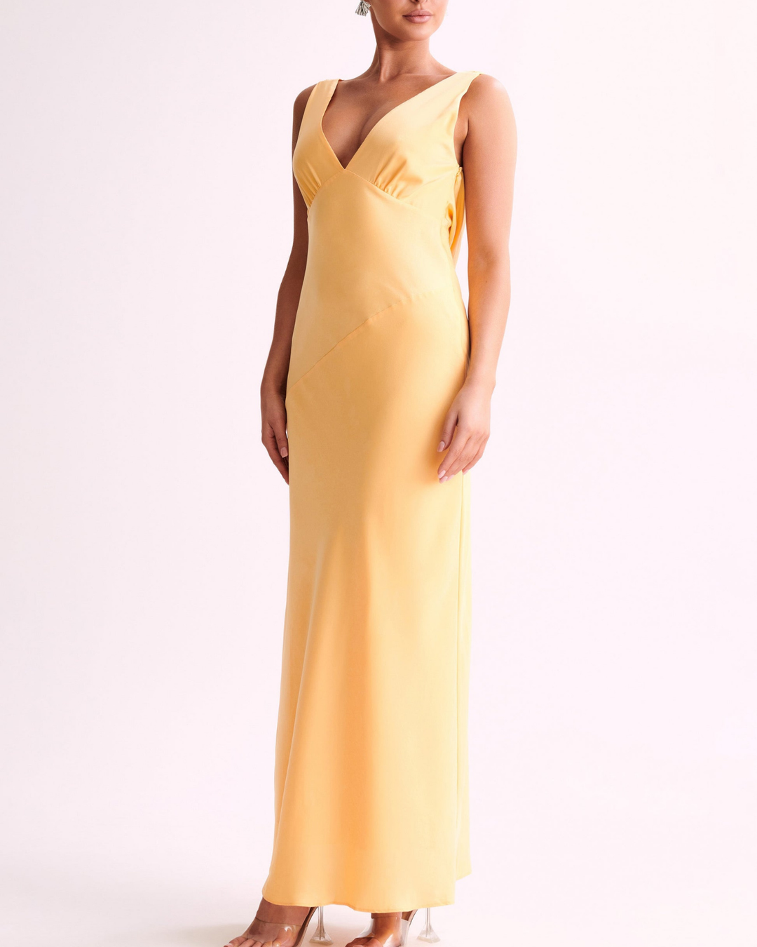 Raisa Maxi Satin Dress With Back Cowl in Lemon