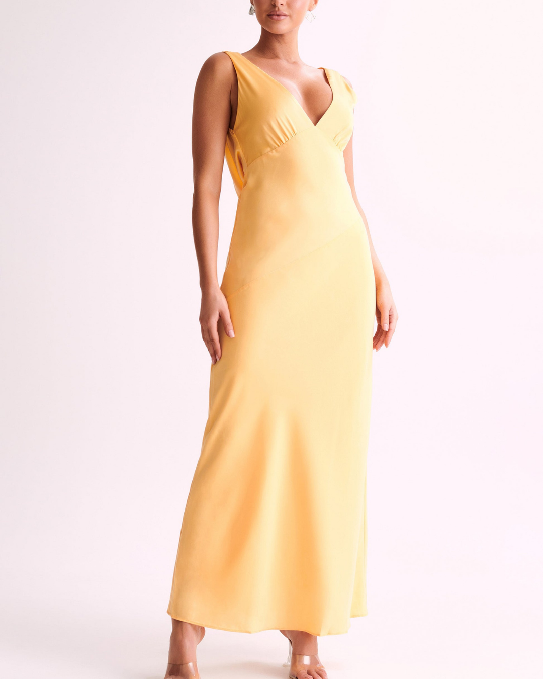 Raisa Maxi Satin Dress With Back Cowl in Lemon