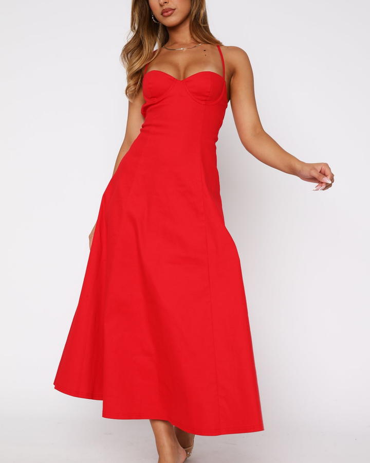 Herminia Midi Dress in Red