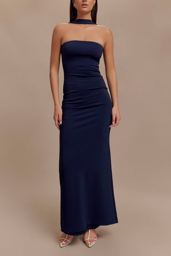 Nova Halter Collar Maxi Dress in Dark Navy