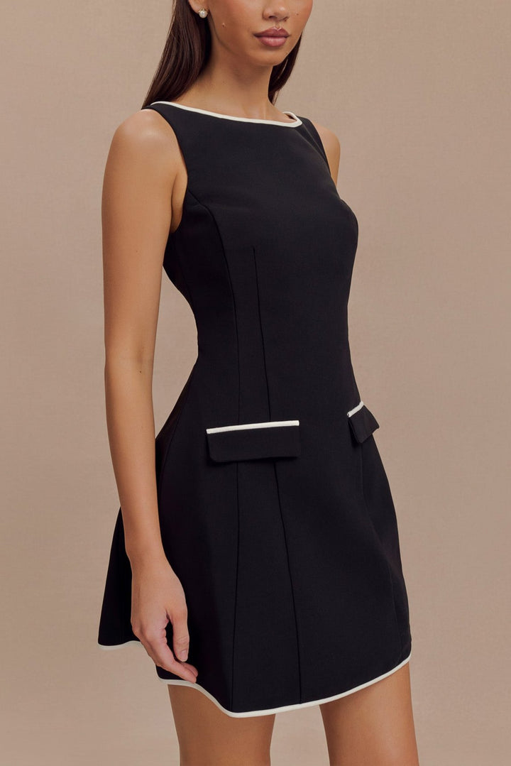 Ilaria Sleeveless Contrast Mini Dress in Black