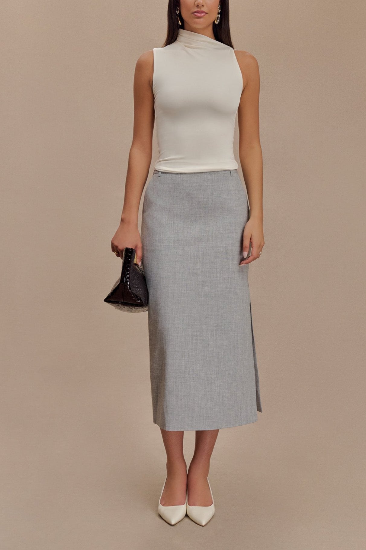 Elise Midi Skirt in Light Grey – OUTCAST