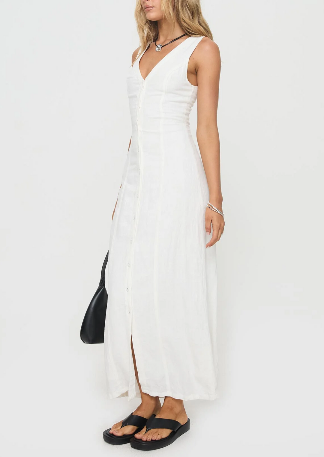 COSIMA LINEN BLEND MAXI DRESS WHITE