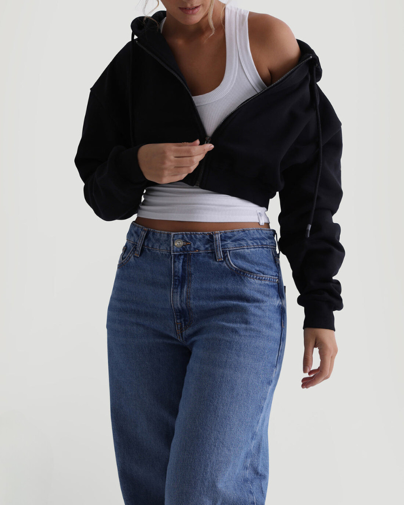 Arina Key Zip-Up Cropped Hoodie in Black