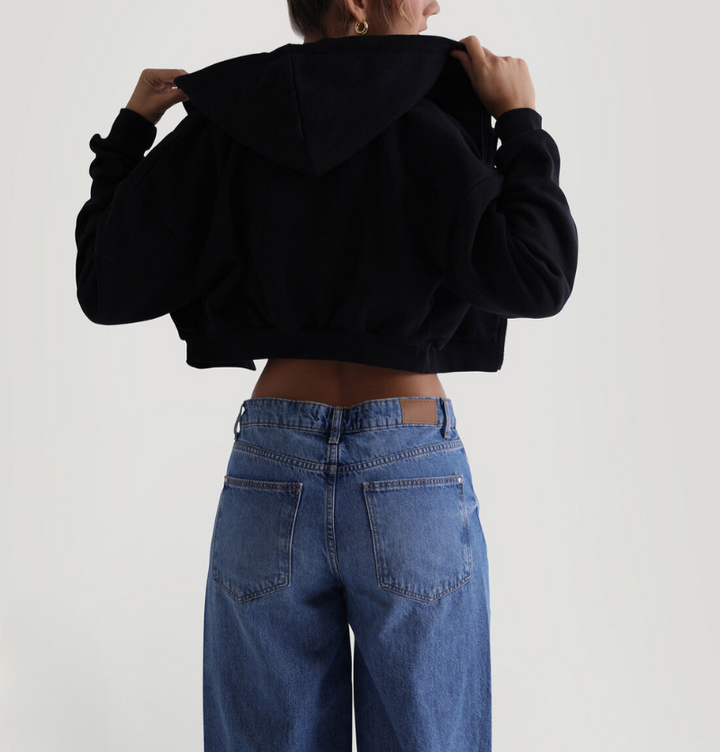 Arina Key Zip-Up Cropped Hoodie in Black