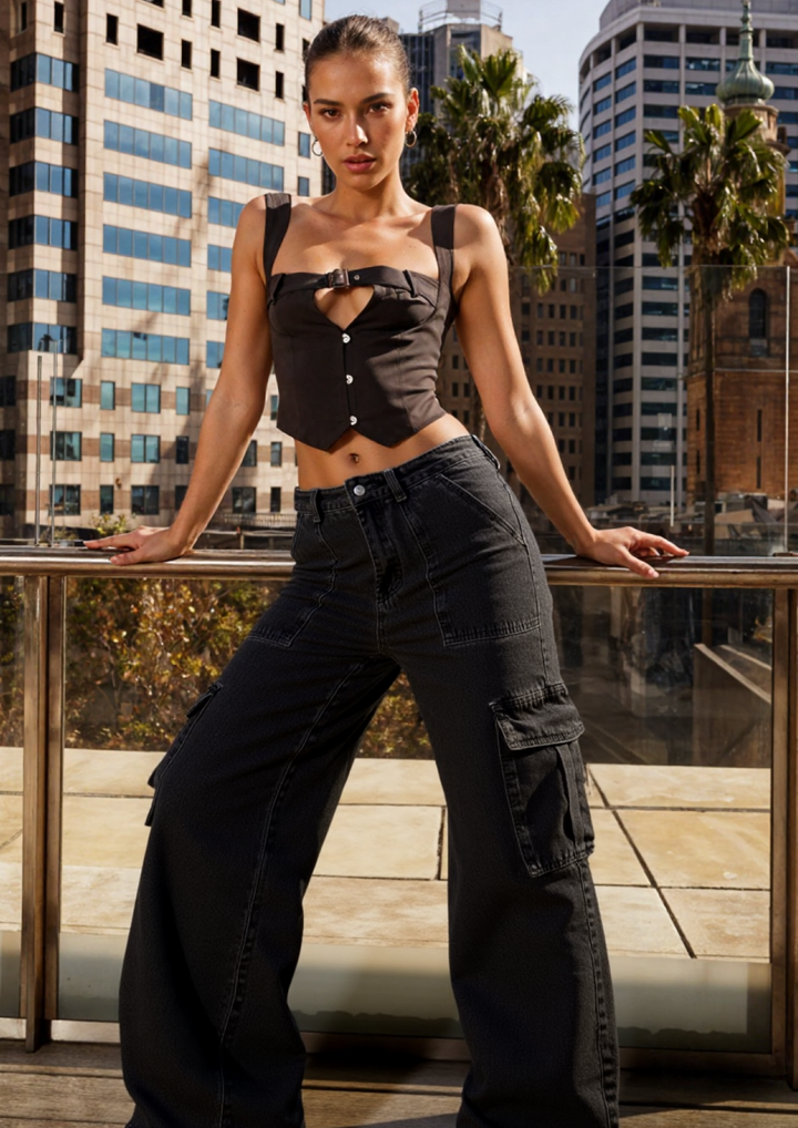 Scout High Waisted Flap Pocket Cargo Jeans