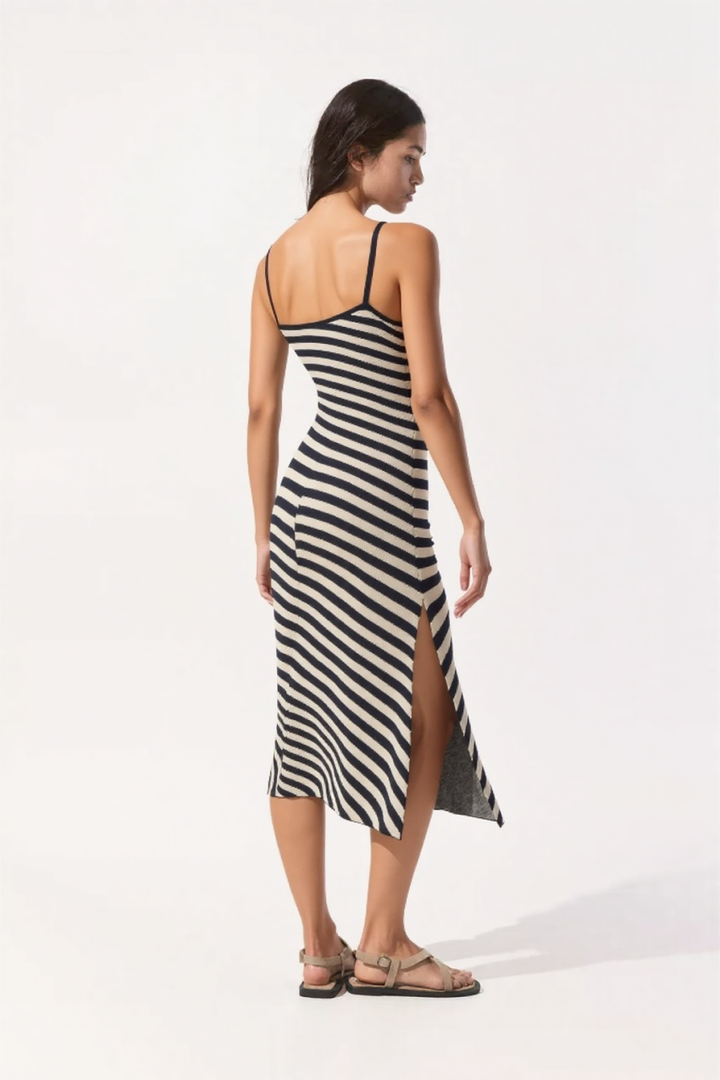 Kora Striped Knit Dress in Black & Ivory