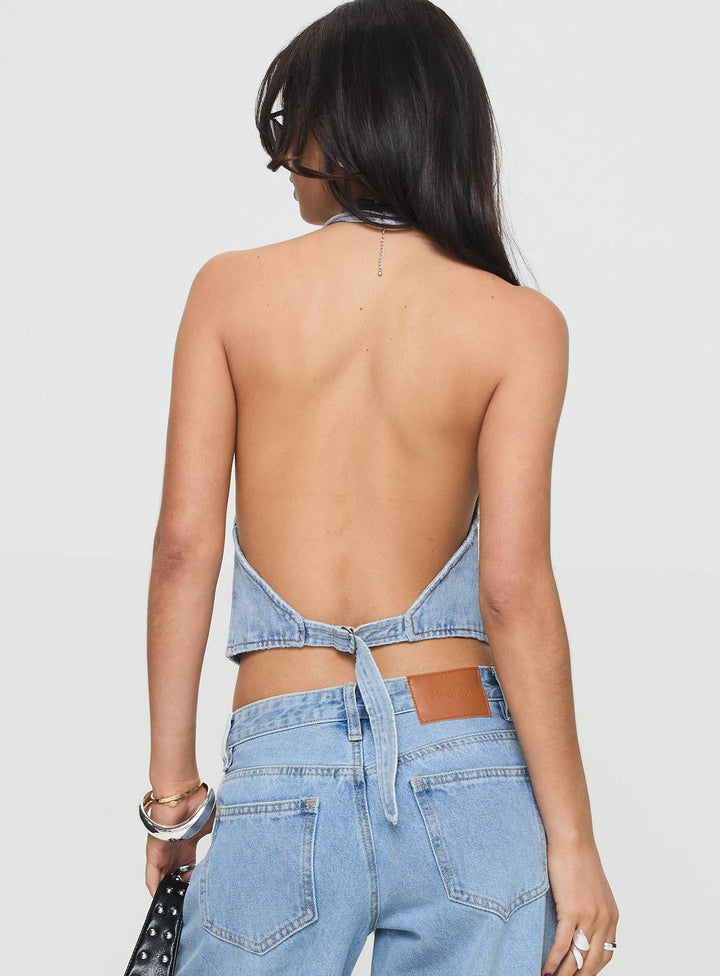 Veloré halter top light wash
