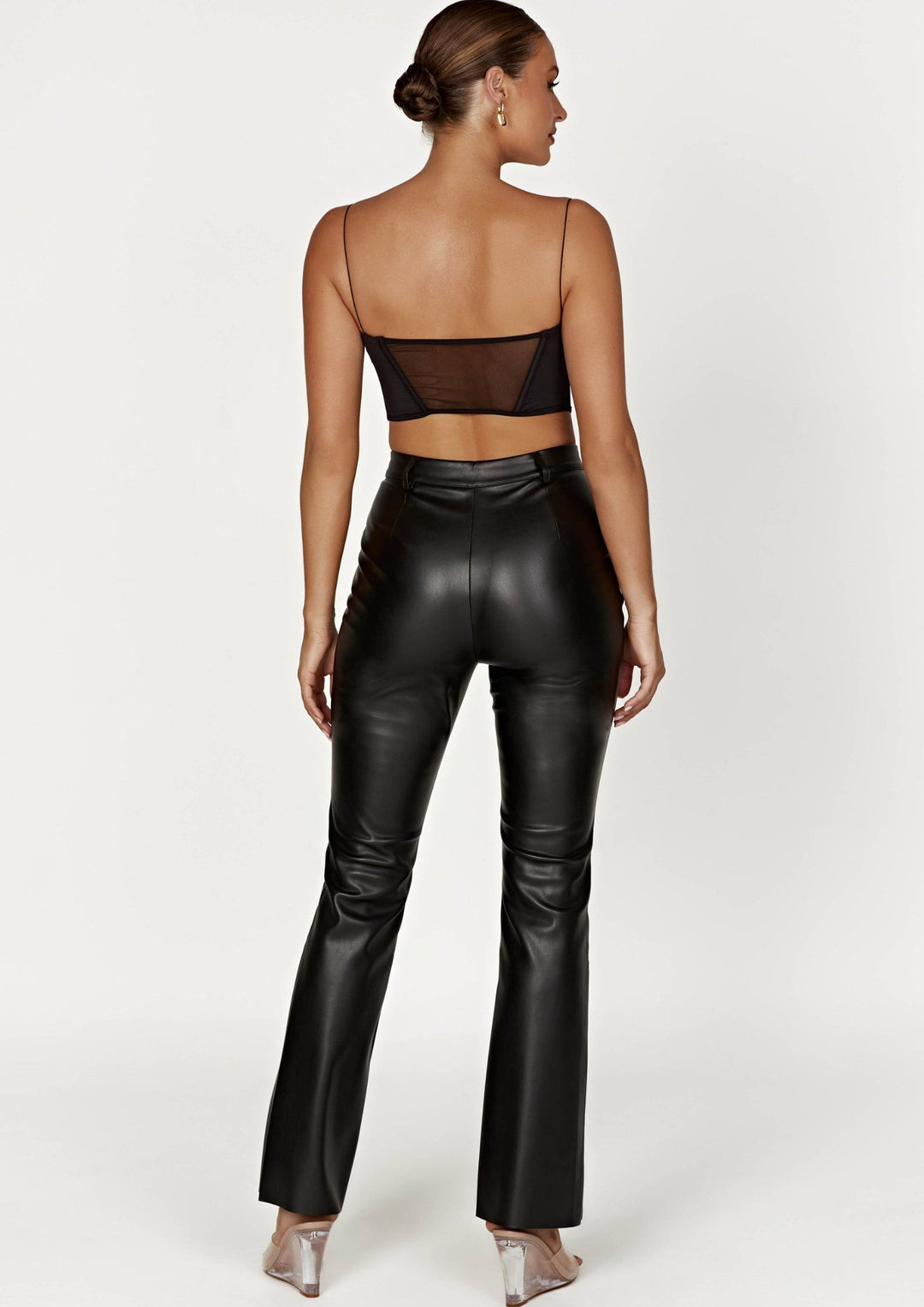 Nika Straight Leg Faux Leather Pants in Black