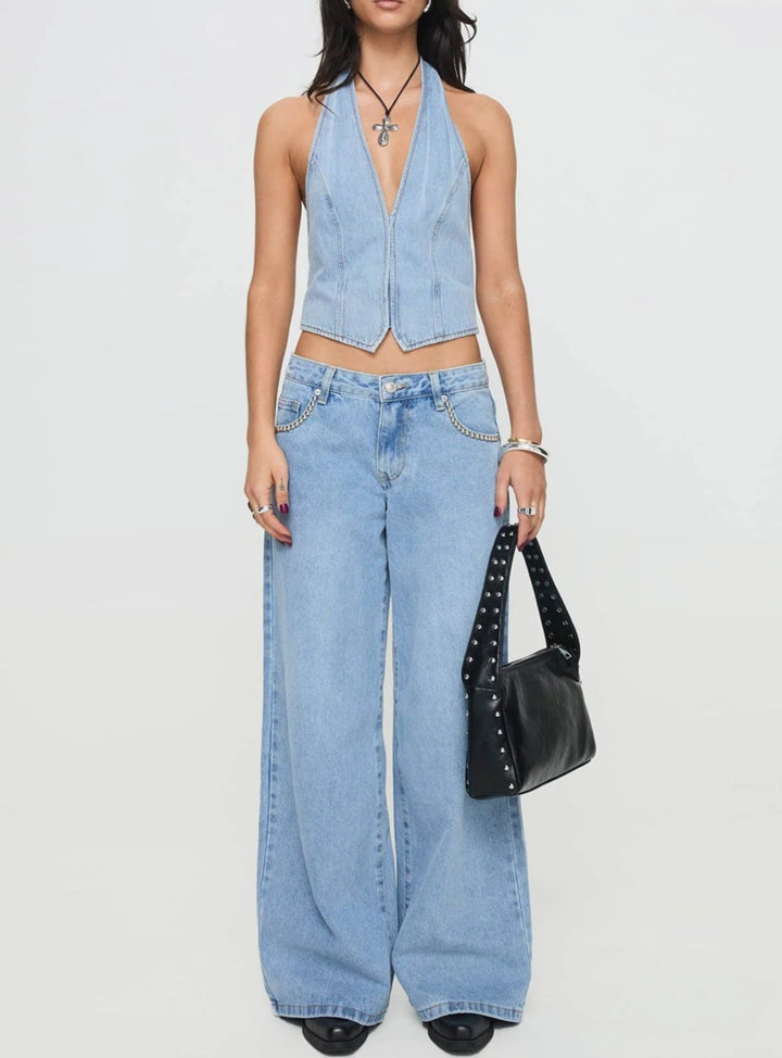Veloré halter top light wash