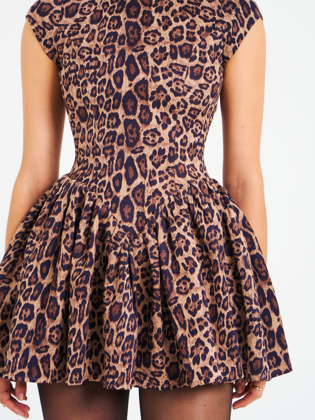 Anfisa Backless Cheetah Print Mini Puffy Dress