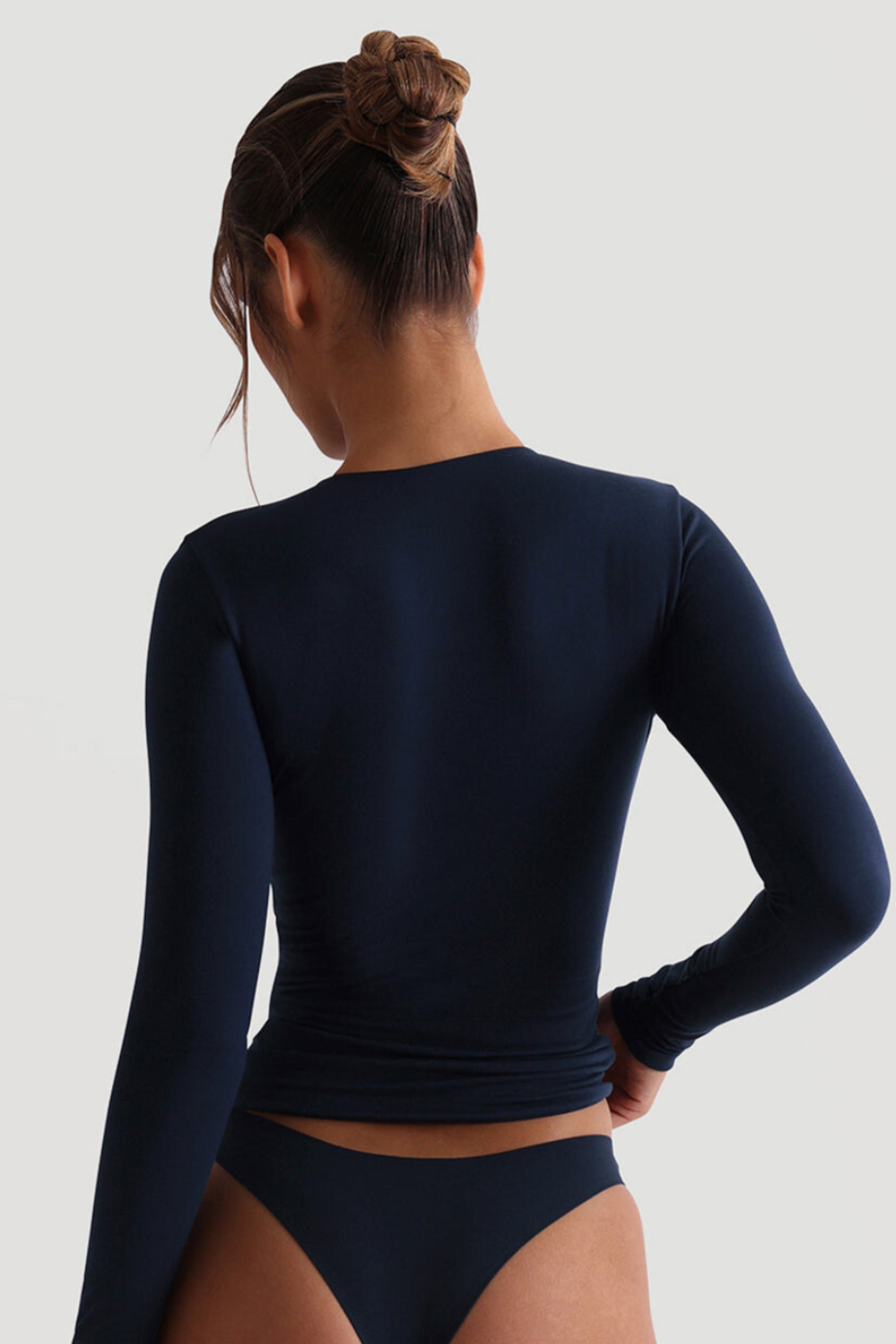 Dahlia Zip-Up Long Sleeve T-Shirt - Navy