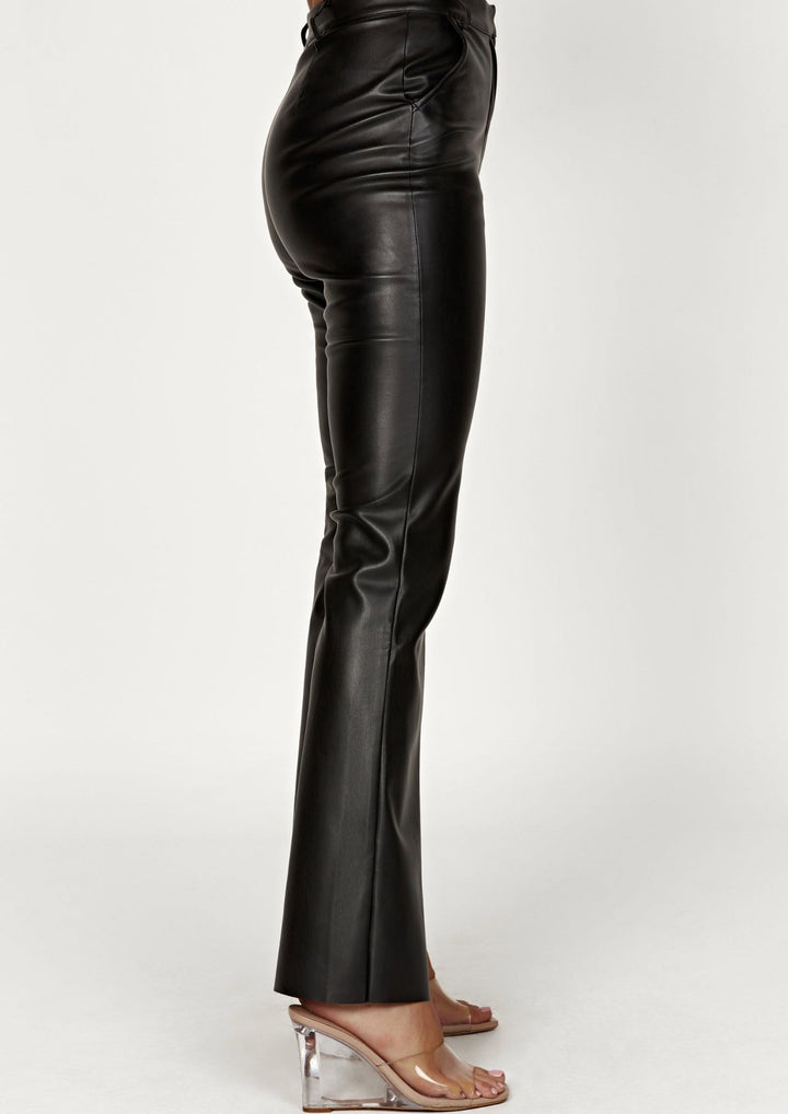 Nika Straight Leg Faux Leather Pants in Black