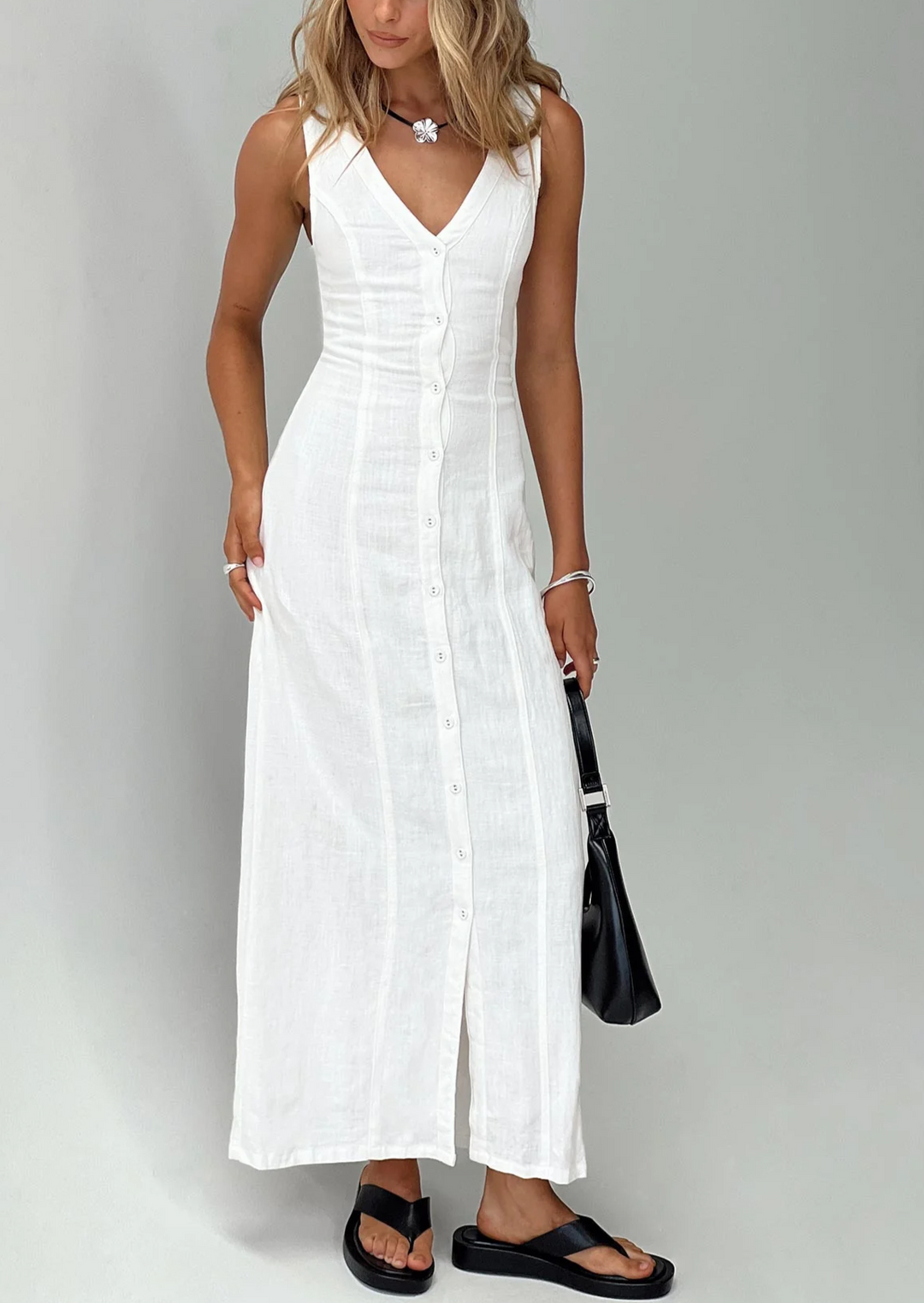 COSIMA LINEN BLEND MAXI DRESS WHITE