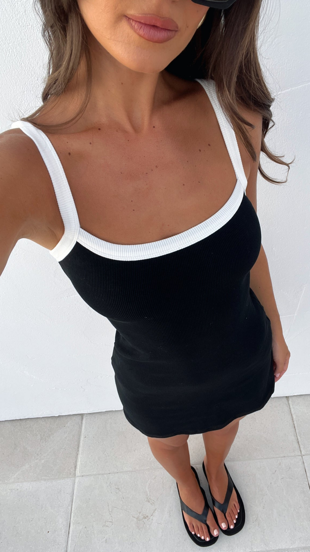 Amina Ribbed Mini Dress in Black/White