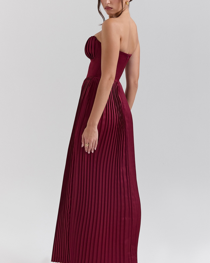 Gabriela Pleated Maxi Dress in Maroon