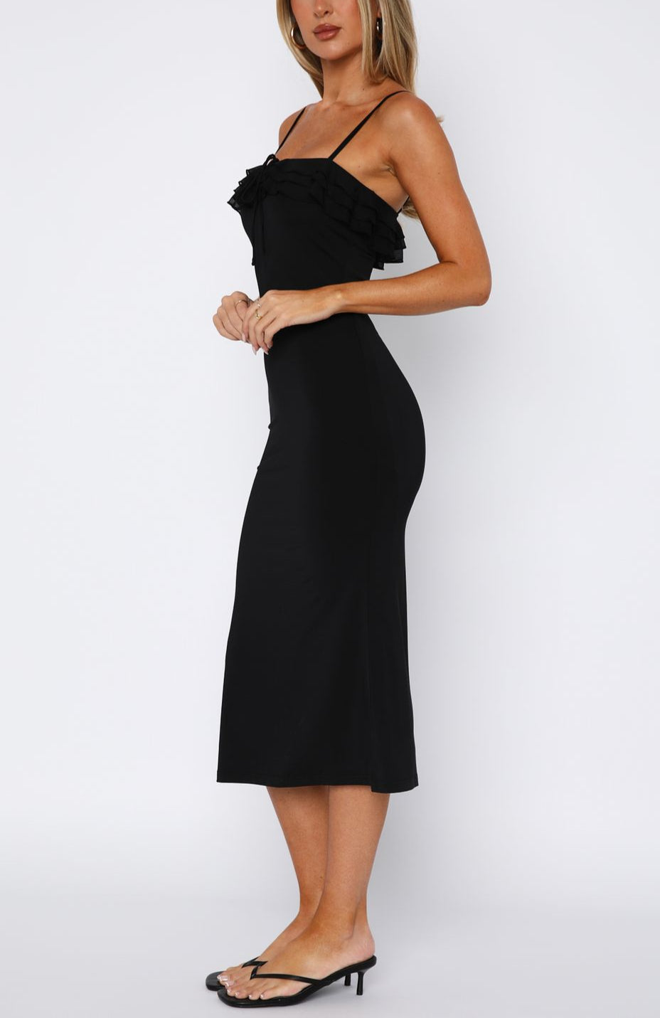 Yanina Ruffle Midi Dress Black