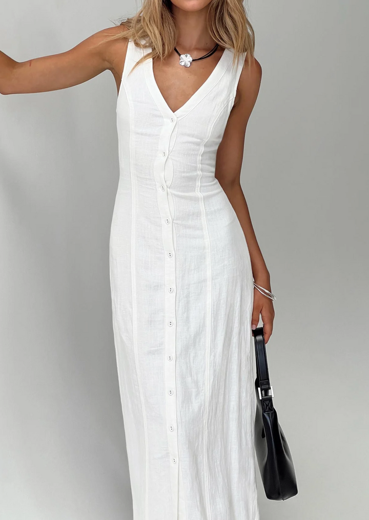 COSIMA LINEN BLEND MAXI DRESS WHITE