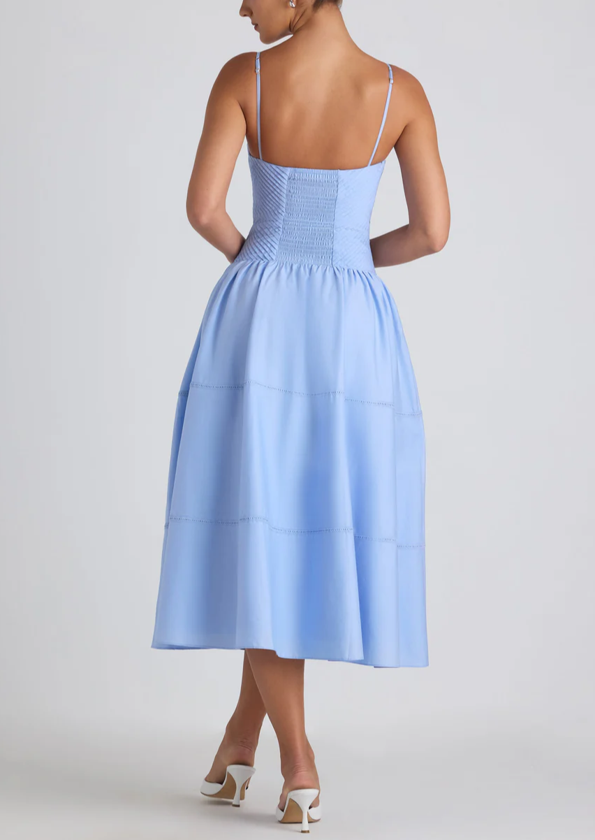 Bianca Lace-Trim Pintucked  Midaxi Dress in Sky Blue