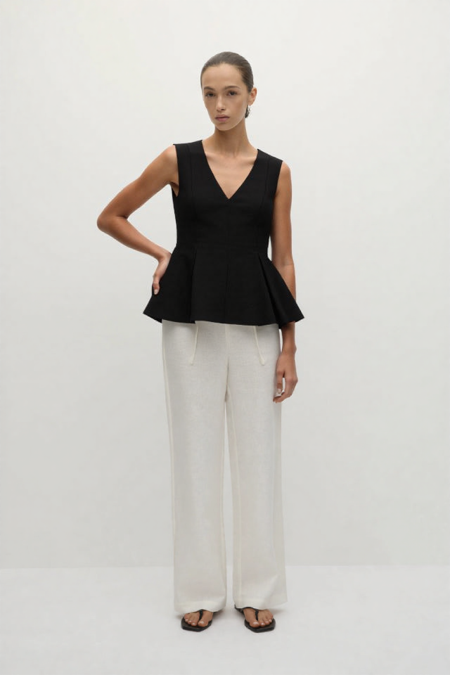 Rala Linen-blend peplum top White