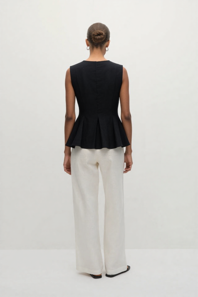 Rala Linen-blend peplum top White