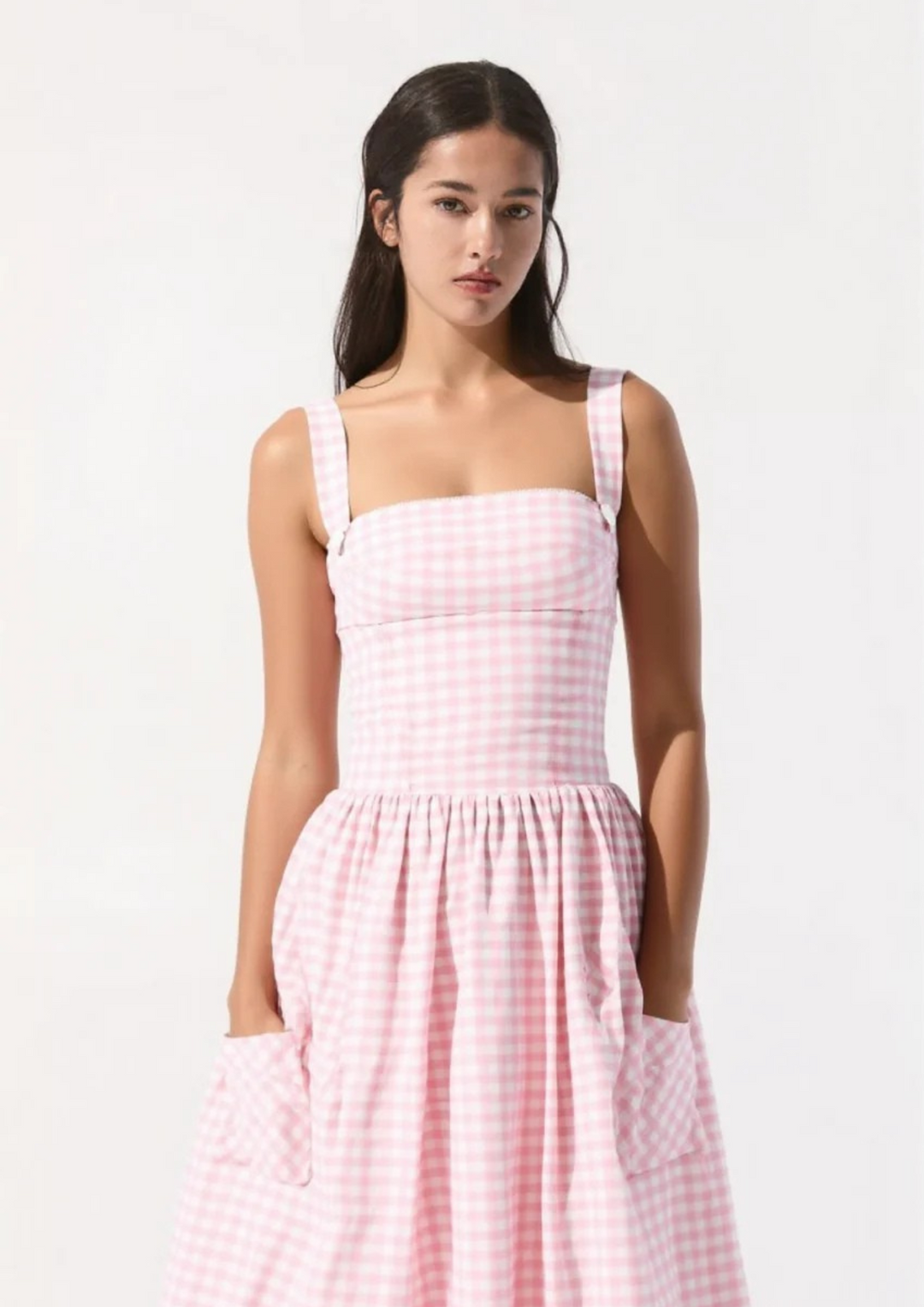 Anisia strawberry gingham midi sundress