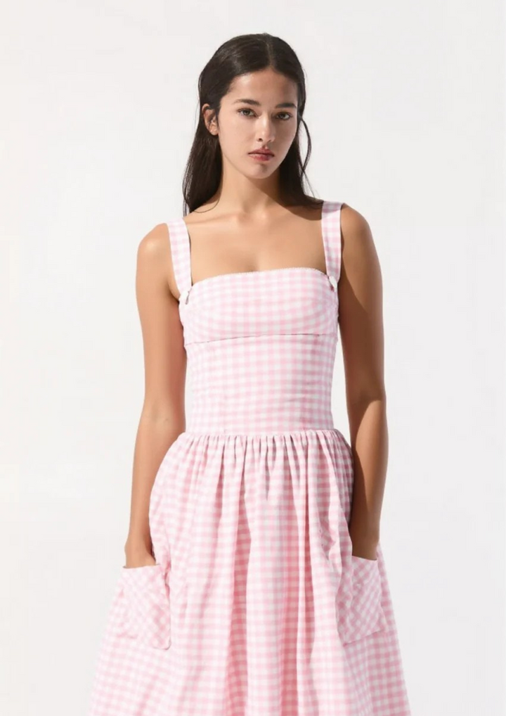 Anisia strawberry gingham midi sundress