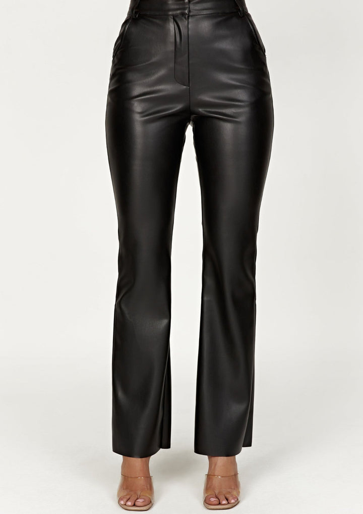 Nika Straight Leg Faux Leather Pants in Black