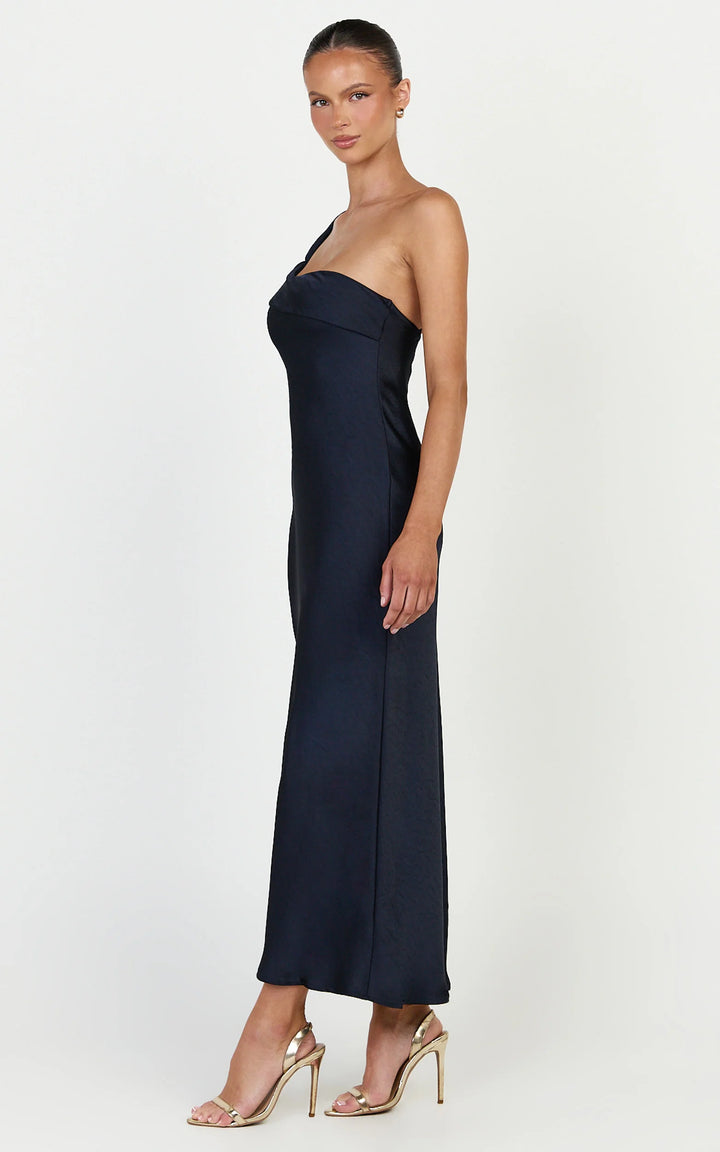 Jennifer Satin One Shoulder Midi Dress
