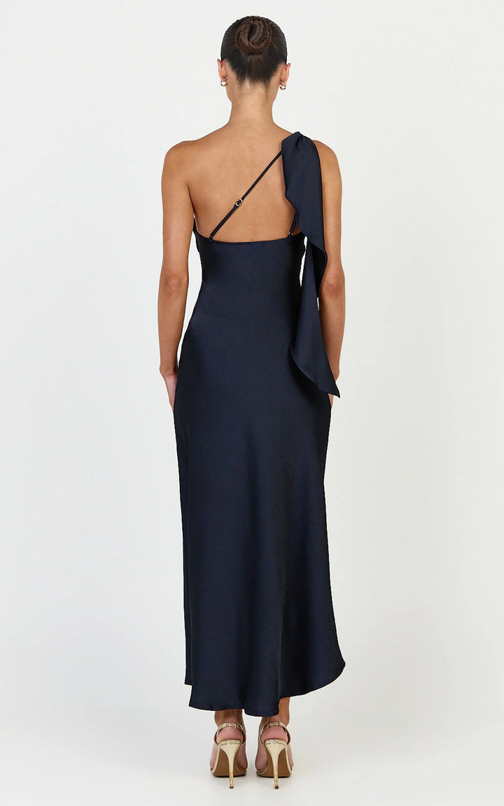 Jennifer Satin One Shoulder Midi Dress
