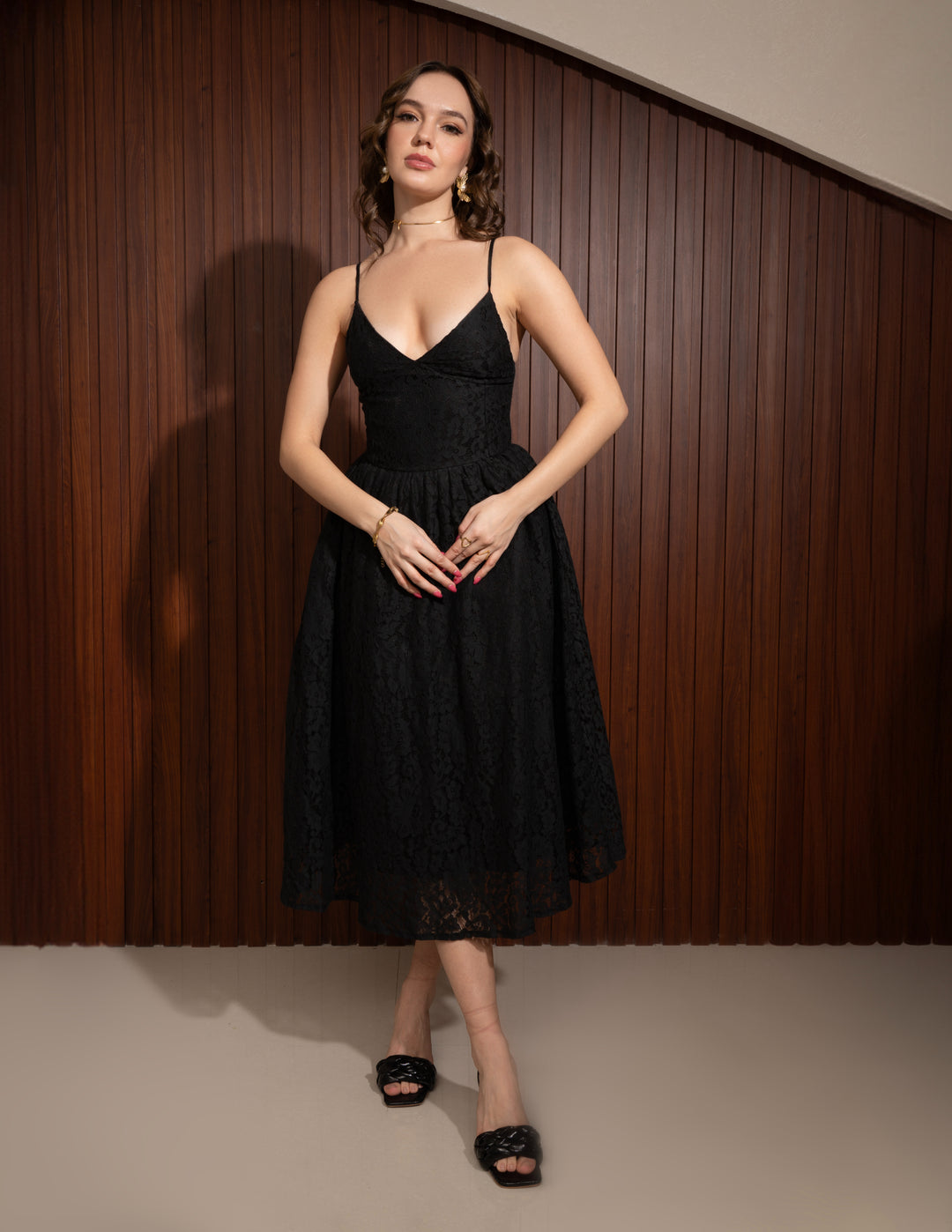 Lia Black Lace Midi Dress