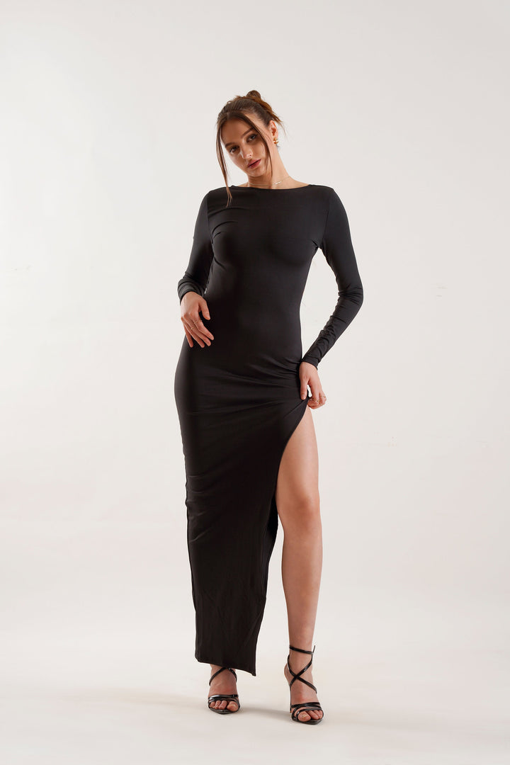 KIA Backless Maxi Dress in Black