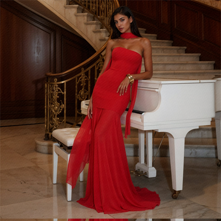 Dear Karma Red Mesh Maxi Dress