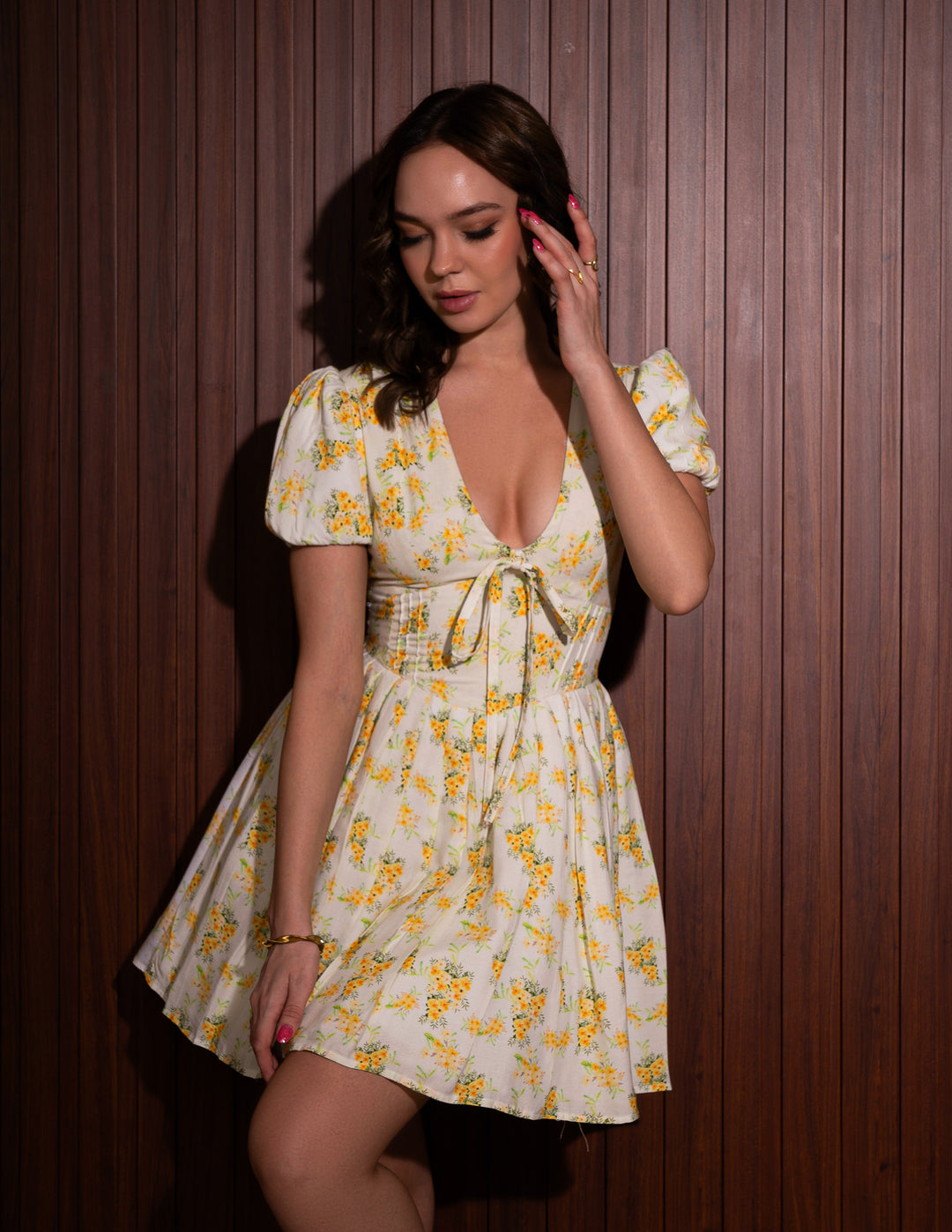 SELMA VINTAGE PLEATED RAYON FLORAL MINI DRESS