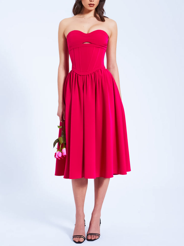 Aaliyah  Fuchsia Halter Neck Corset Midi Sundress