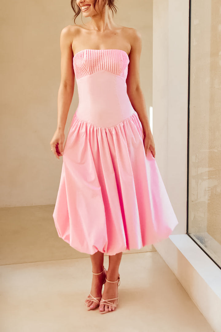 Niamh Strapless Bubble Midi Dress Pink