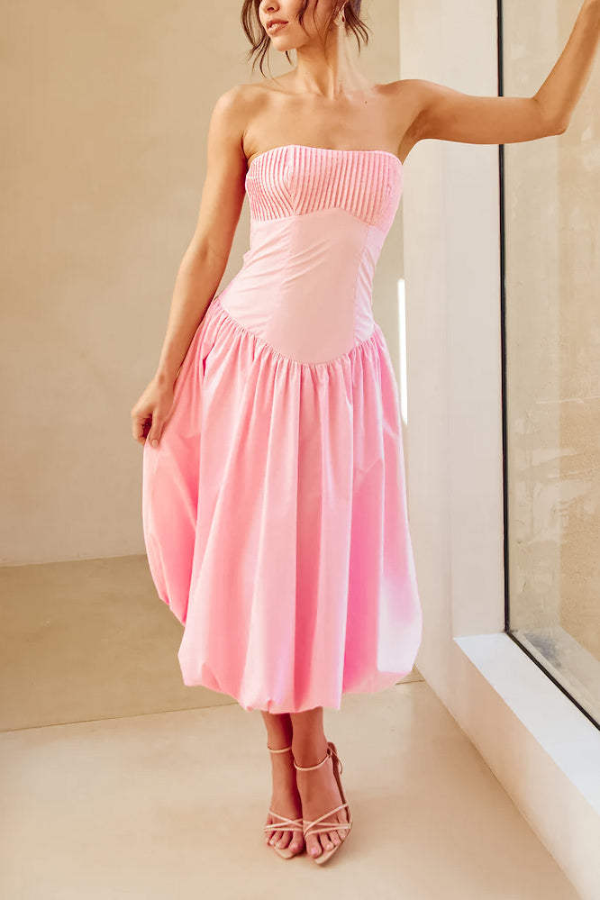 Niamh Strapless Bubble Midi Dress Pink