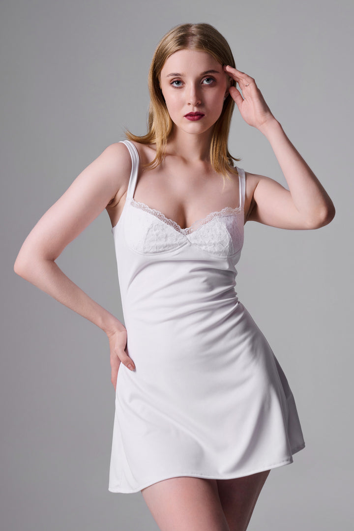 ADRIANA LACED MINI DRESS in white