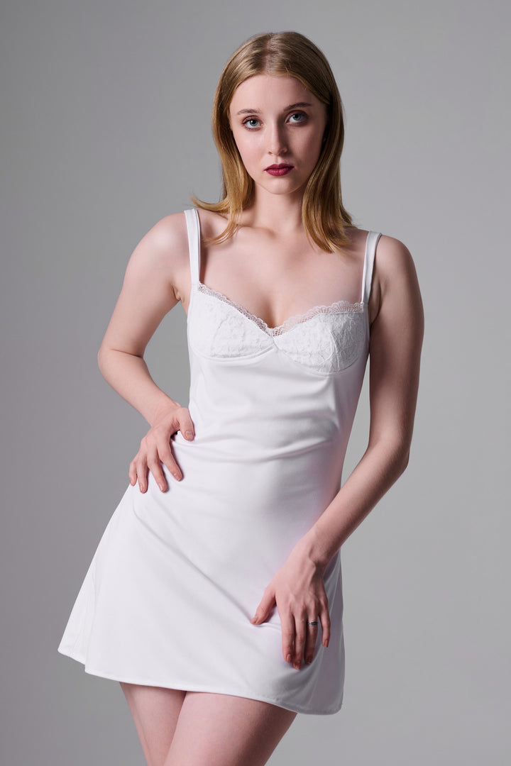 ADRIANA LACED MINI DRESS in white