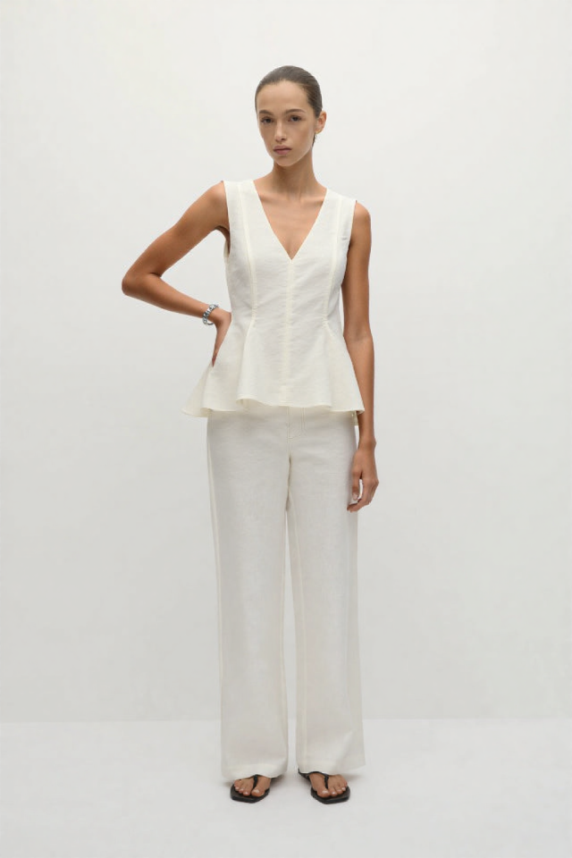Rala Linen-blend peplum top White