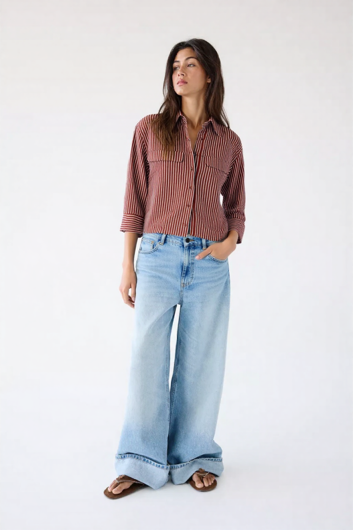 Naelle STRIPED LINEN BLEND SHIRT BROWNSTRIPE
