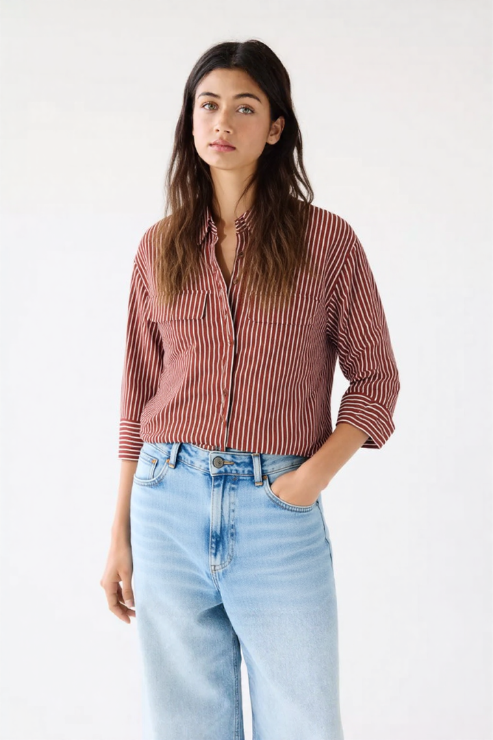 Naelle STRIPED LINEN BLEND SHIRT BROWNSTRIPE