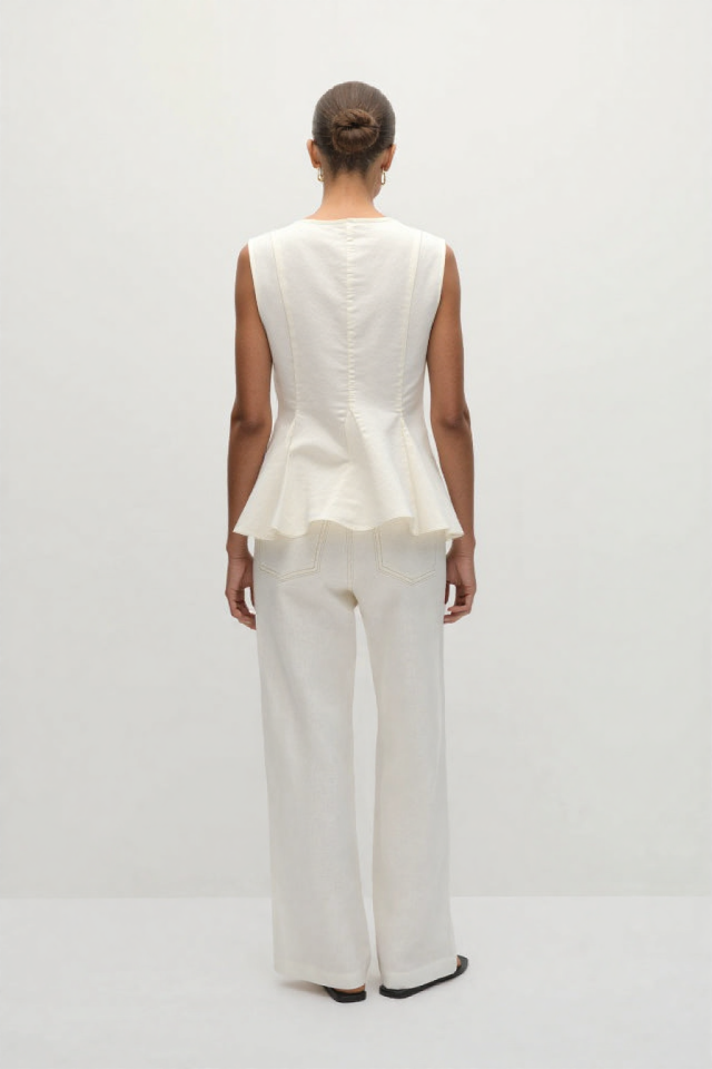 Rala Linen-blend peplum top White