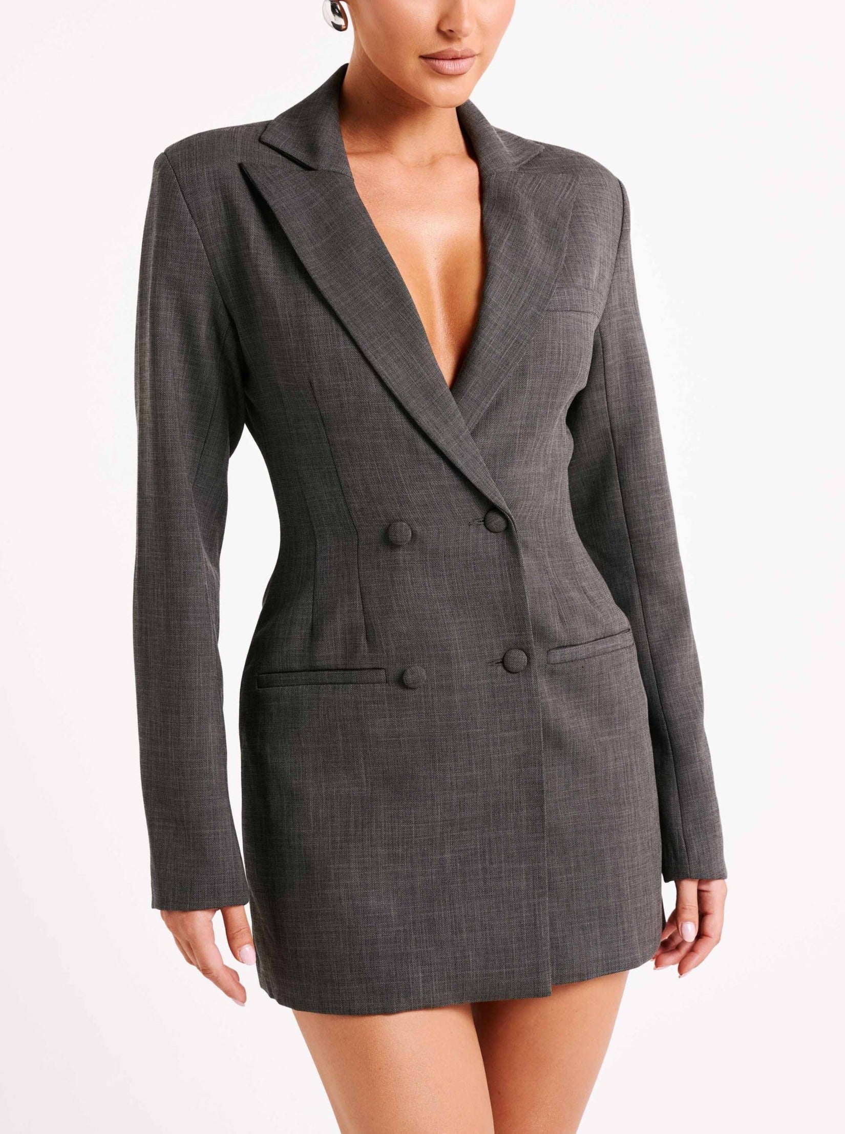 Madame Textured Blazer Dress in Grey OUTCAST