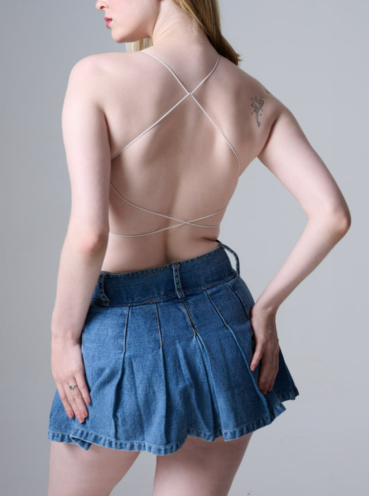 Corey Lace up back Crop Top in Ivory