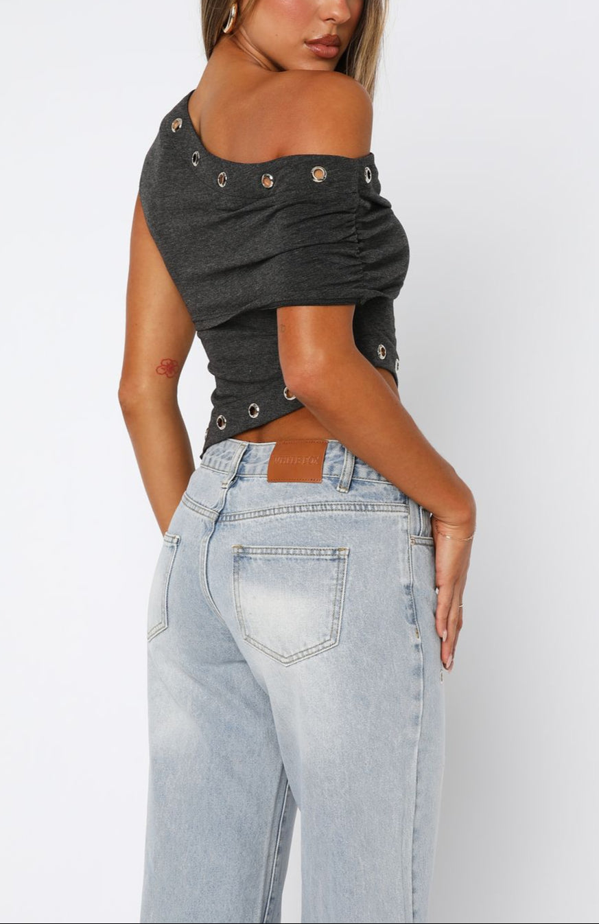 Albina Off Shoulder Top Dark Grey