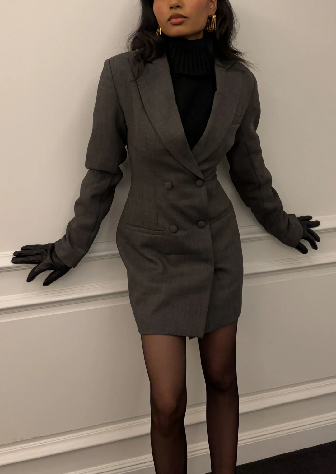 Madame Textured Blazer Dress in Grey