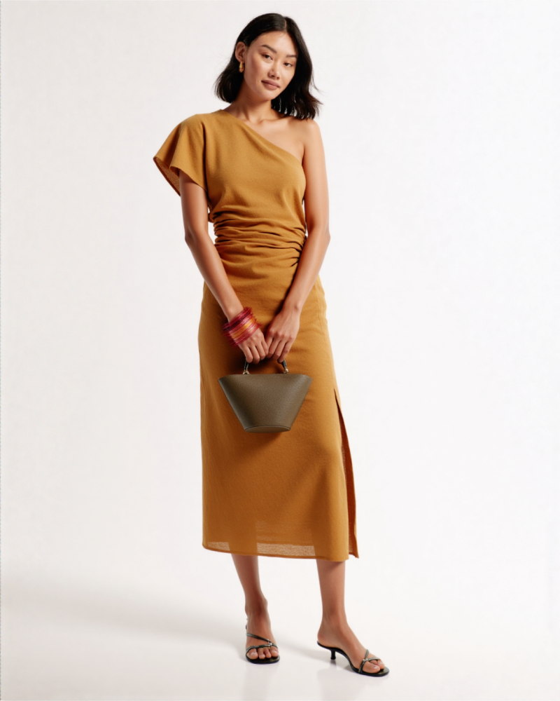 Evira Asymmetrical linen Midi dress Black