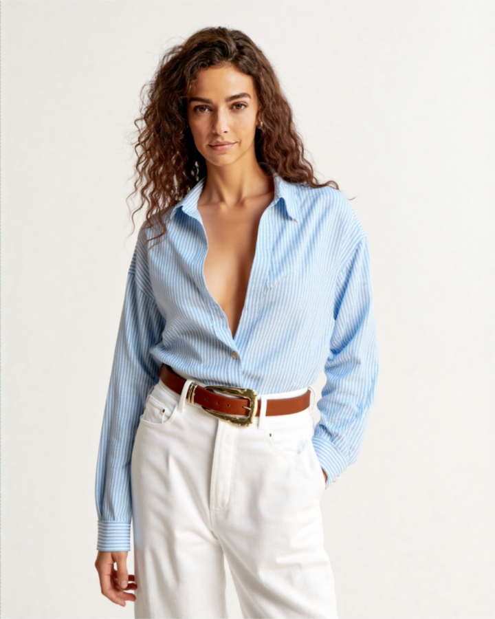 Alelle STRIPED LINEN BLEND SHIRT BLUESTRIPE