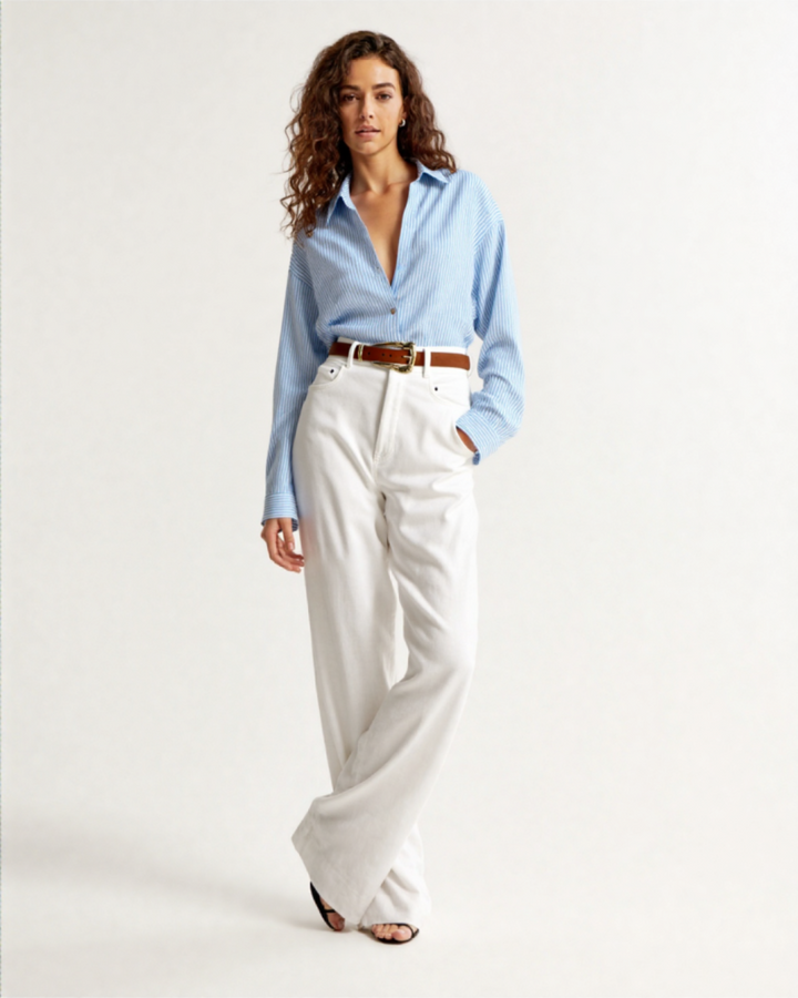 Alelle STRIPED LINEN BLEND SHIRT BLUESTRIPE